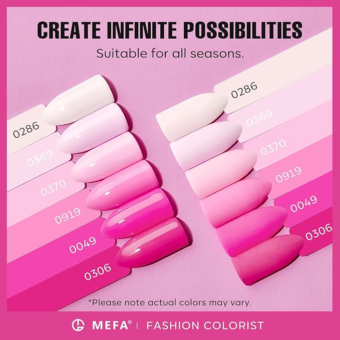 MEFA Pink Gel Nail Polish Set 6 Colors, Hot Pink Shades Spring Neon Light Bright Magenta Electric Tones Craze Nail Art Design Salon at Home DIY Manicure Kit Valentines Gifts for Women