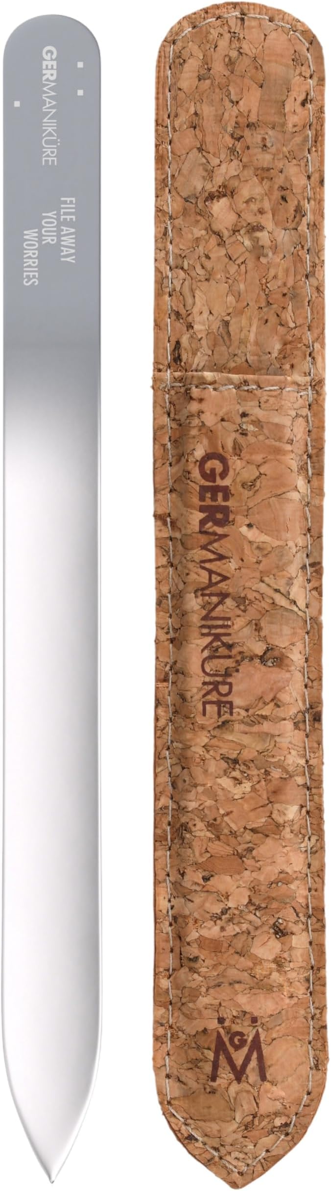 GERMANIKURE Glass Nail File in Cork Sleeve - File Away Your Worries - Professional Crystal Nail File for Natural Nails - Ideal Manicure & Pedicure Tool for Smooth, Easy Shaping - Nail Care Gift
