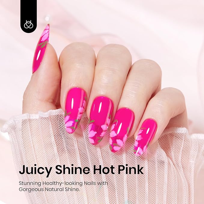 Beetles Hot Pink Gel Polish, 15ML Neon Hot Pink Jelly Gel Nail Polish Sheer Translucent Effect Summer Color Gel Soak Off UV Vibrant Night Series French Nail Art Manicure Gift for Women