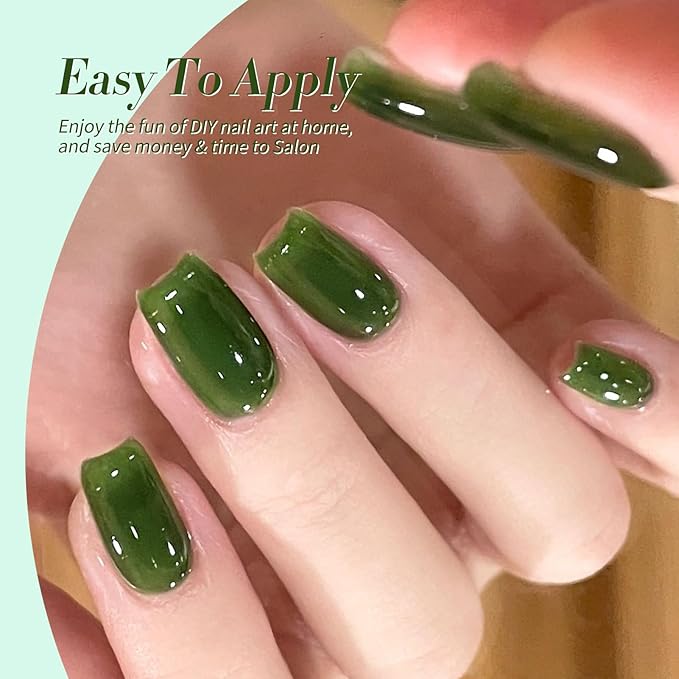 Born Pretty Jelly Green Milky White Gel Nail Polish St. Patrick's Day Transparent Sheer Colors Gel Nail Kit for Salon Gel Manicure and Nail Art DIY at Home 6 Colors