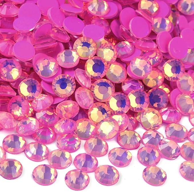 Blinginbox Flatback Rhinestones Round Gems, 1440pcs Luminous Series Glass Stones Neon Gems Non Hotfix Crystal Rhinestones for Nail Charms Crafts Clothes Tumblers,Dk.Pink Luminous Opal,SS16.