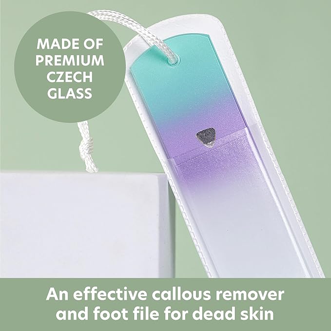 BONA FIDE BEAUTY Czech Glass Dual-Sided Glass Foot File, Scraper, and Rasp. Luxurious Self-Care Gift for Women