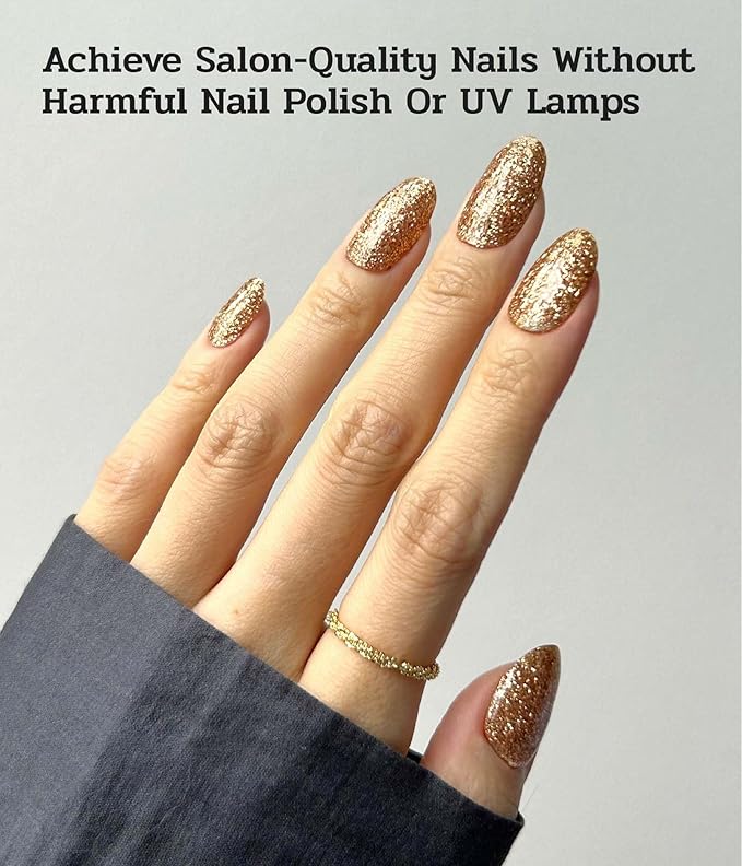 Nail Polish Strips (No UV Lamp Needed) - 22 Pcs Salon Quality Gel Nail Stickers - Long Lasting Wraps (Disco Ball Gold)