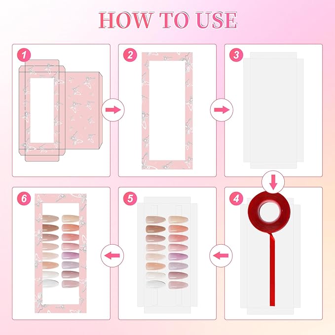 ANGNYA 72PCS Empty Press On Nail Packaging Box Contains 35PCS Butterfly Press On Nail Boxes, 35PCS White Display Cards, 2PCS Double Sided Tapes, Nail Tip Storage Case for Press-on Nail Business