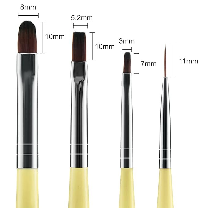 Beaute Galleria 4-Piece UV Gel Nail Art Brush Set - Pro Flat, Carved, Detailer, Round for Fine Line, Detailer, Outline, Striping, Polygel Nails, Gel Sculpting, Nail Tips