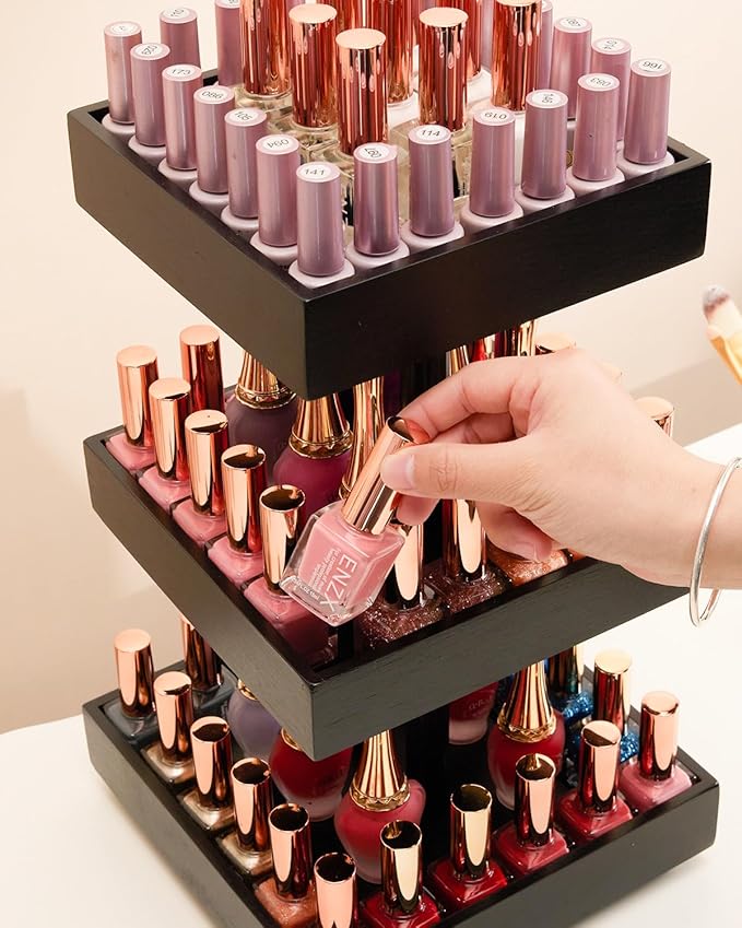 Homde Nail Polish Organizer for 86-123 Bottles, 360 Rotating Nail Polish Rack Holder, Display Storage Shelf for Fingernail Stand and Essential Oil, Gifts for Women Girls- Bamboo,Black