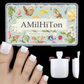 PURE MILKY WHITE Toe Nail Press Ons, 150PCS Square Full Cover Soft Gel Toe Tips, 15 Sizes Pre-Shaped Press On Toenails for Wide Toenail Beds, DIY French Pedicure & Salon