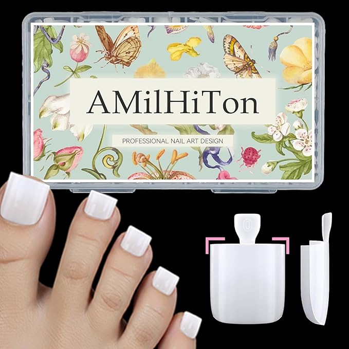 PURE MILKY WHITE Toe Nail Press Ons, 150PCS Square Full Cover Soft Gel Toe Tips, 15 Sizes Pre-Shaped Press On Toenails for Wide Toenail Beds, DIY French Pedicure & Salon