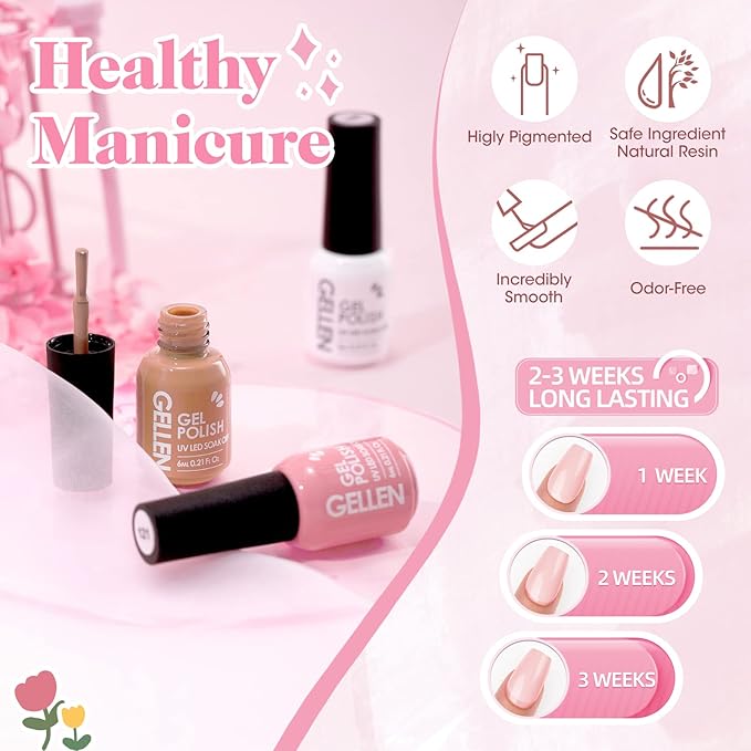 Gellen Gel Nail Polish Kit with U V LED Light 72W Nail Dryer, 12 Gel Nail Colors, No Wipe Top Base Coat, Nail Art Decorations, Manicure Tools, All-In-One Manicure Kit for Mother's Day Gift
