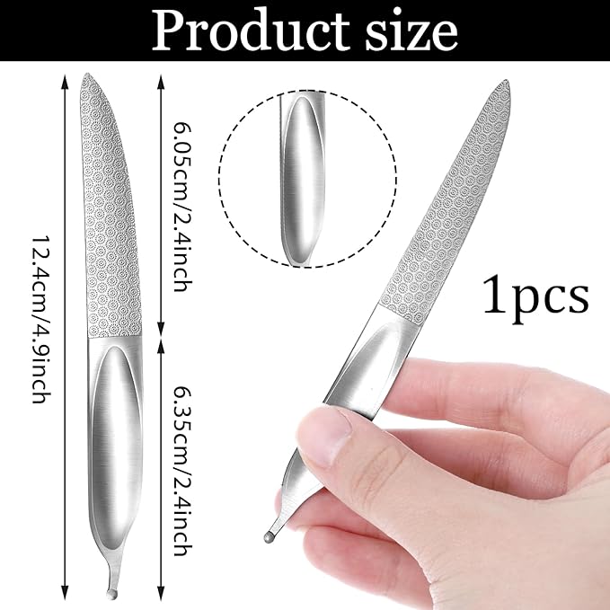 Curved Nail File 4.9 inch Stainless Steel Double-Sided Toenail File for Thick Toenails Metal Finger Nail Buffer for Smooth, Shiny, Salon-Worthy Nails for Women and Men