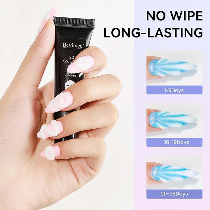 3D Nail Gel, White Sculpting Gel for Nail Art No Wipe Molding Gel Carvine Gel For Nails, Drawing Gel Liner for Nail Design Embossing Nail Tube Decoration DIY Manicure Home