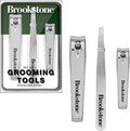 Brookstone Nail Clippers Set - Premium Stainless Steel Nail Clipper and Nail Cutter with Non-Slip Grip, Includes Case and Tweezer, Two Nail Clippers for Precision Grooming (Silver)