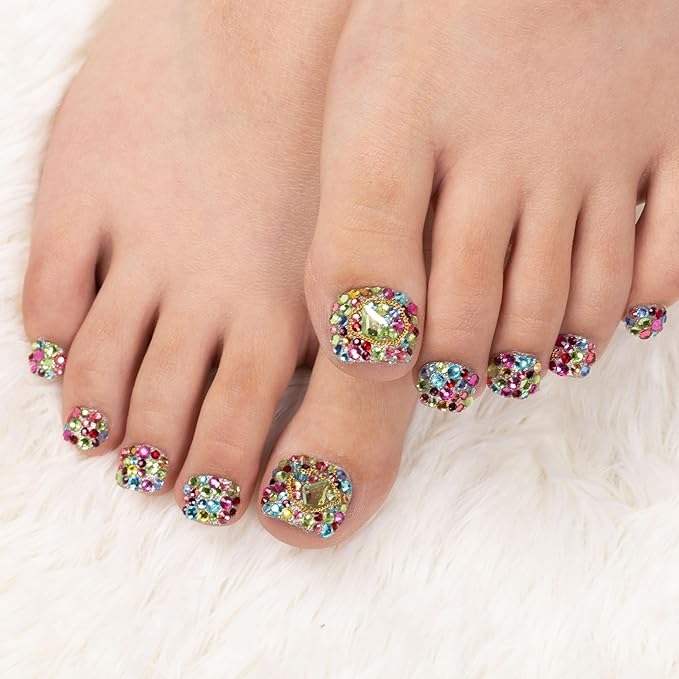 LOVFUL Press on Toenails Precious | 20 PCS Free Size Toe Nails | Reusable Fake Nails for Toe | T175