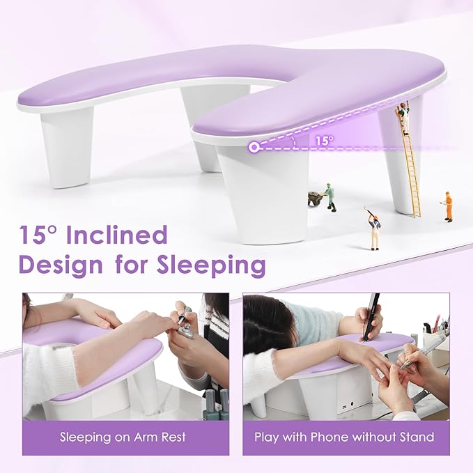 Arm Rest for Nails Tech: U-Shaped Manicure Nail Arm Rest Stand Purple Big Armrest Microfiber PU Leather Hand Rest Pillow for Acrylic Nail Cushion