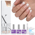 BTArtboxnails Nail Tips and Gel Glue Kit - French Tip Press on Nails Long Square XCOATTIPS Nail Kit, Include Glue, Builder Gel, Top Coat, Nail Lamp Nail Extension