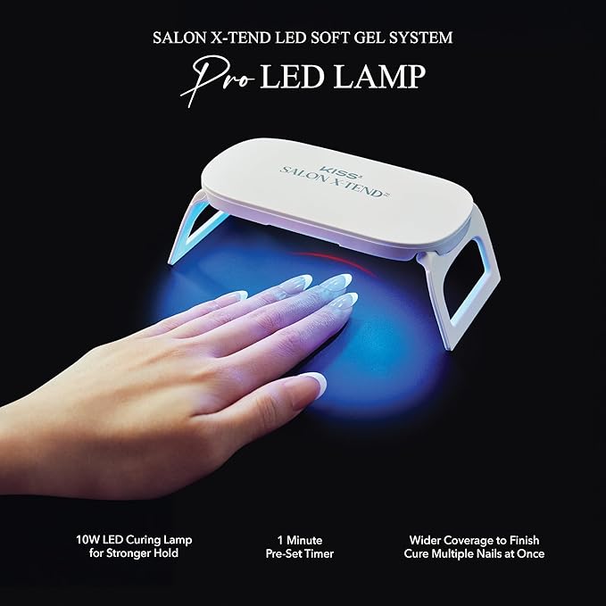 KISS Salon X-tend Pro LED Lamp, LED Gel Nail Kit System, 10 Watts, For Curing Salon X-tend Press On Nails, Wide Coverage, LED Hand Guide, USB-C Power Cord Included