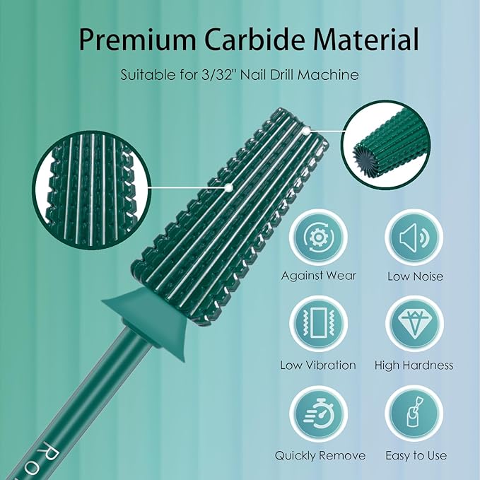 5 in 1 Nail Drill Bit, 3/32'' Professional Carbide Tungsten Drill Bit Nail Tech, Two Way Rotate Cuticle Gel Remover Drill Bit for Manicure Pedicure Acrylic Nail Poshling (Green, Coarse-C)