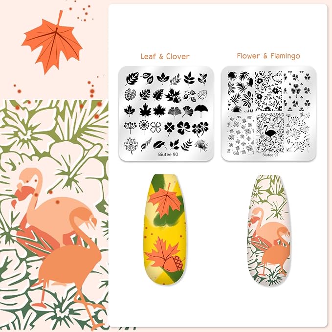 Biutee Nail Stamping Plate 20Pcs Nail Stamper Kit 16Pcs Nail Art Stamping Plates with Silicone Stamper, Scraper & Storage Bag, Stamp Plates Star Plaid Love Leaf Template Holiday Design Gift
