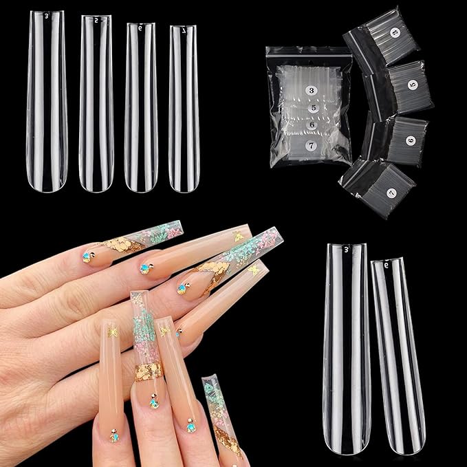 Individual Size 3 5 6 7 Full Cover Square Nail Tips for Acrylic Nails Professional, 200PCS 3XL Extra Long Straight Nail Tip, Straight Tapered Square Press on Nail Tip 4 Mostly Used Sizes