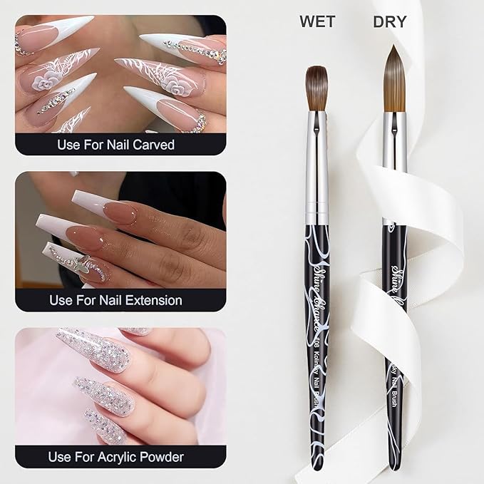 Acrylic Nail Art Brush Size 20, 100% Pure Kolinsky Hair Oval Nail Brush for Acrylic Application, Professional Nail Extension Manicure Tool Striping Nail Drawing Pen for DIY Home Salon