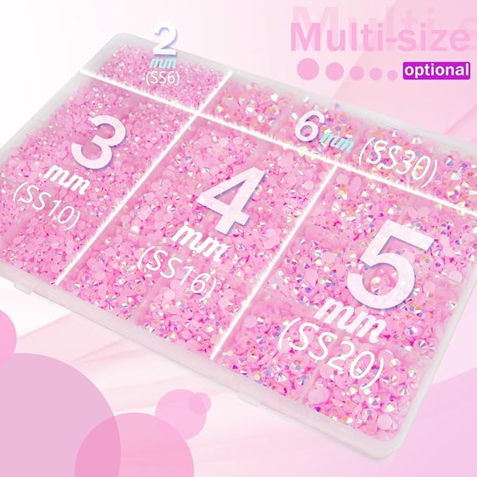 Light Pink AB Resin Rhinestones w B7000 Glue for Bedazzling Crafting 2mm-6mm Flatback Jelly Stones Diamonds Gems Bedazzler Kit Charms for Nails Face Eyes Makeup Tumblers Bottles Crafts Shoes