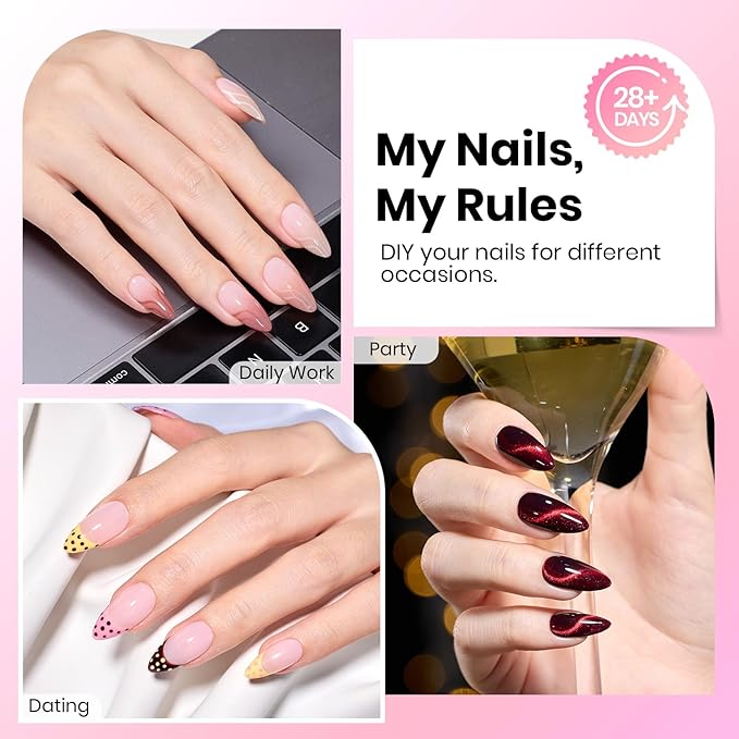 Beetles Gel Nail Tips Almond Shape Medium Curve-EX, 640pcs 16 Sizes, Etch-X Half Matte Full Cover Soft Acrylic False Nail Tips Easy DIY Press on Nail Extension Art Salon for Curved & Natural Nail Beds