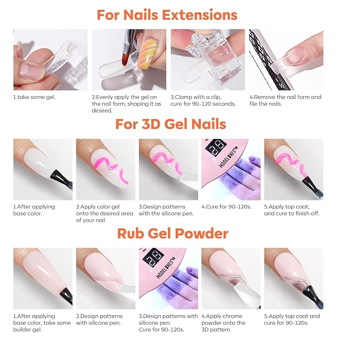 modelones 3D Sculpting Gel Kit，Clear Solid Nail Builder Hard Gel for Nail Art Molding & Extensions Non-Sticky for Chrome Powder Salon or Home DIY Spring Manicure Cured Needed