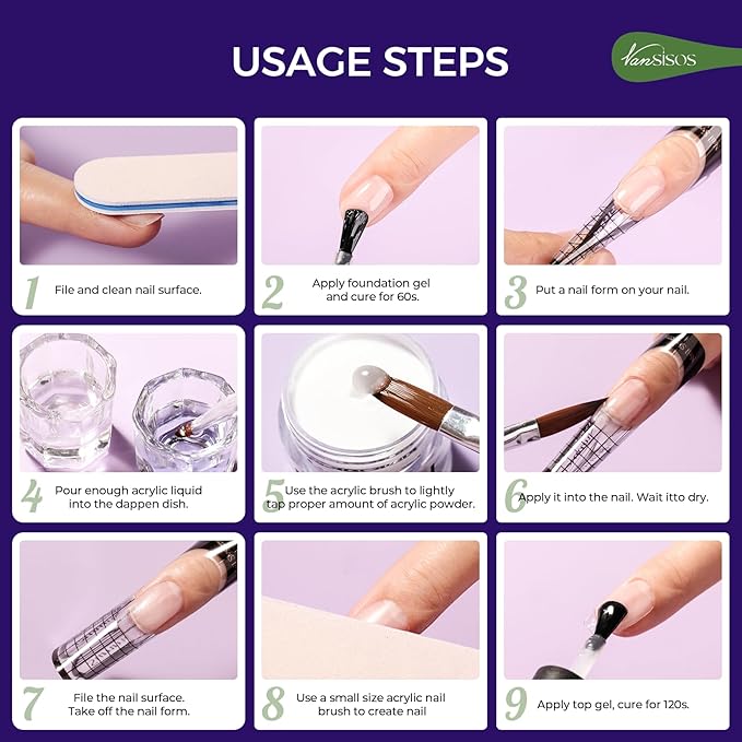 Acrylic Nail Kit Starter: Clear Acrylic Powder and Liquid Set Professional Nail Kit Acrylic Set with Nail Brush Nail Forms for Beginners Nail Art Designs Home DIY