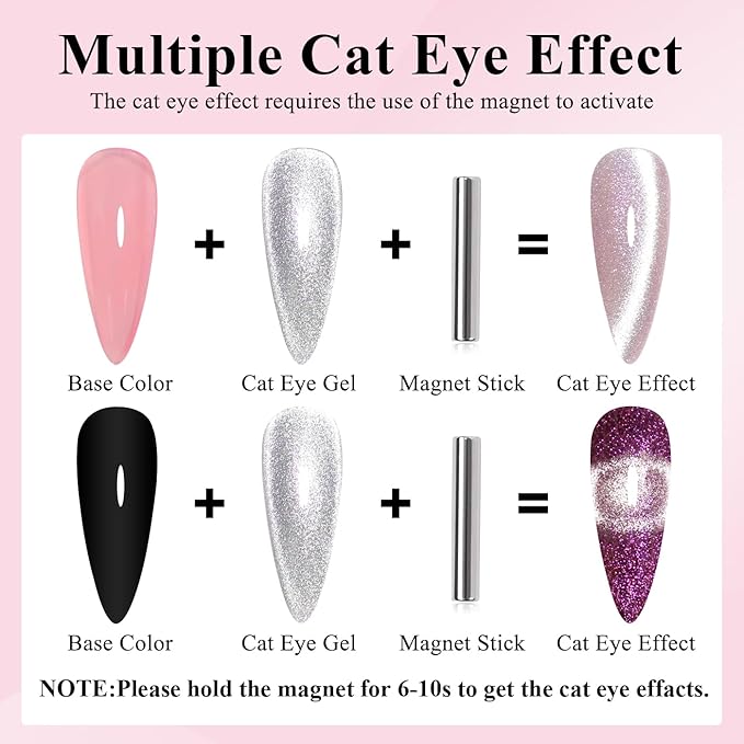Imtiti Cat Eye Gel Nail Polish, 15ML Silver Holographic Glitter Cat Eye Gel Polish with Magnet UV LED Magnetic Crystal Galaxy Sparkly Home DIY Manicure