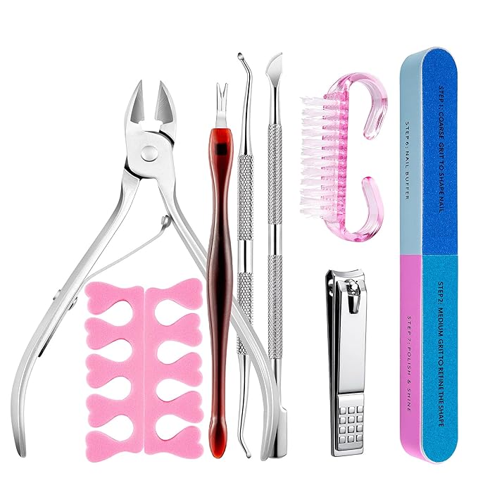 8PCS Stainless Steel Cuticle Nippers & Remover, Nail Clippers Set, Precision Sharp Blades Manicure Pedicure Tools for Home Salon Travel, Complete Nail Care Kit for Women, Blue