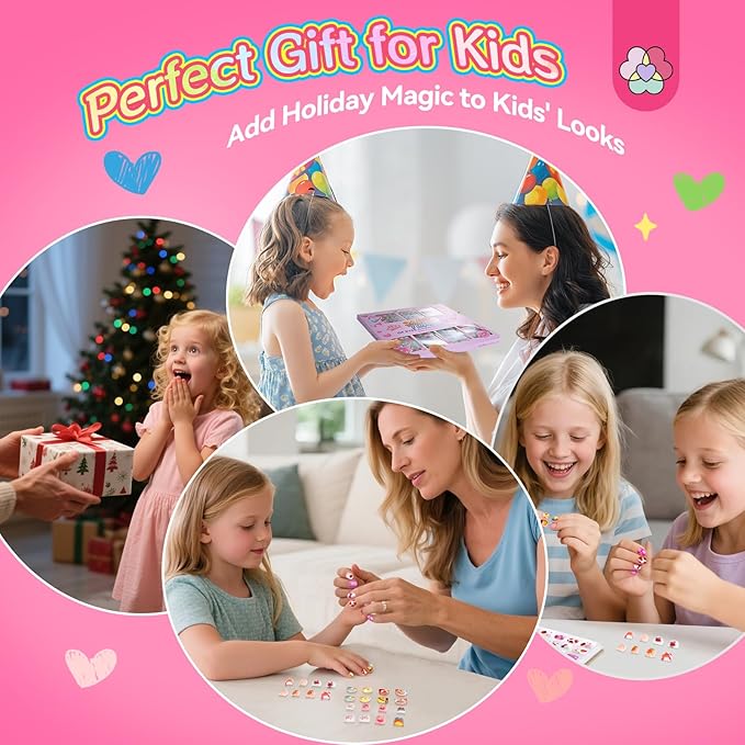 SAVILAND Glamkids Kids Press on Nails: 7 Days Of Ever-Changing Looks Press on Nails for Kids 8-12 Pre-Glue Full Cover Fake Nails for Girls Parties Sleepovers Makeovers LittleNailArtist