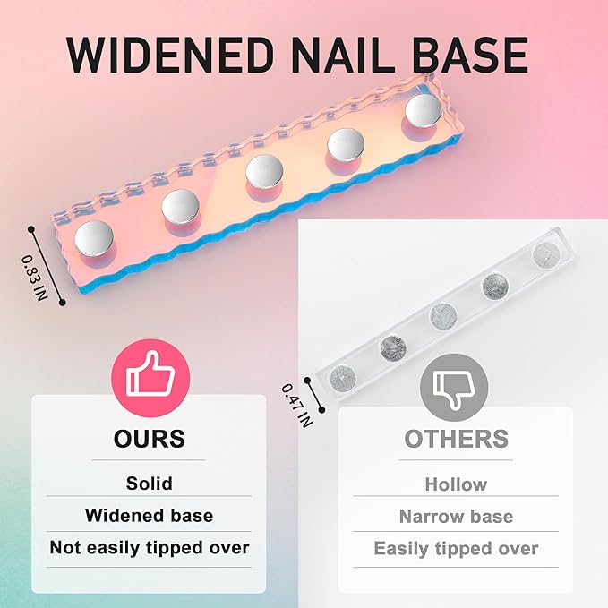 2 Set Nail Stand, Nail Holder for Painting Nail Stand for Press Ons with Double-sided Tape Acrylic Magnetic Fake Nail Holder for Nail Art Home DIY Salon Display Practice Supplies(Pink)