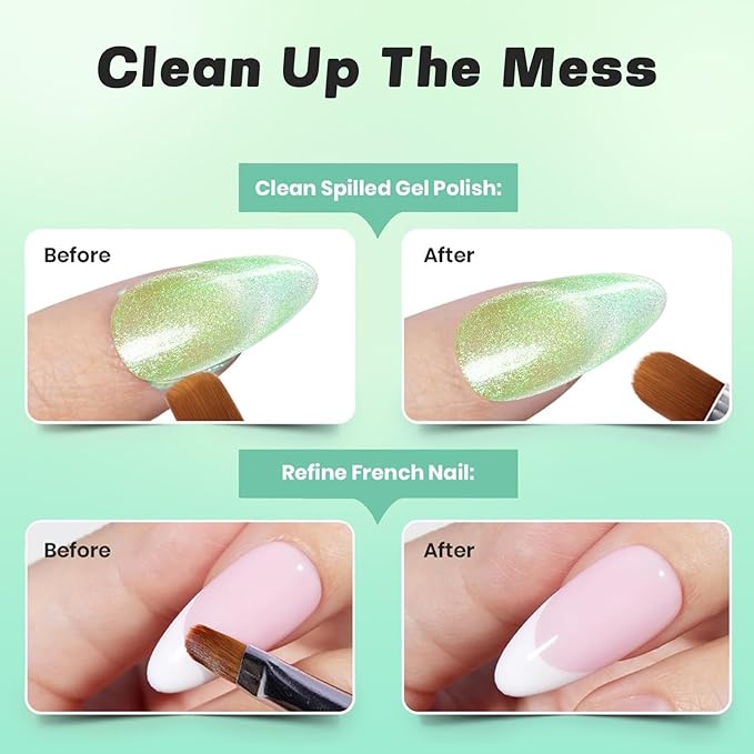 3-in-1 Cat Eye Magnet & French Tip Brush Set, Upgraded Nail Art Tool Kit for Magnetic Gel Polish, with Nail Clean Up Brush for Salon & Home Use (NAT266-Green)