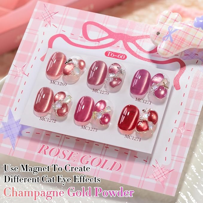 Double Rhythm 0.5 OZ Cat Eye Gel Polish with Magnet 15ML Holographic Glitter Shimmer Translucent Jelly Color Magnetic Nail Polish Salon DIY at Home (Dreamy Cherry Red-MC1274)