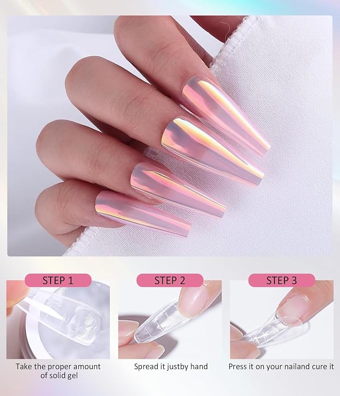 Solid Builder Gel for Nails BISHENGYF: Clear Non-Sticky Hand 3D Sculpting Modeling Carving Hard Gel with Mermaid Holographic Laser Pearl White Pink for Manicure Salon UV Home DIY