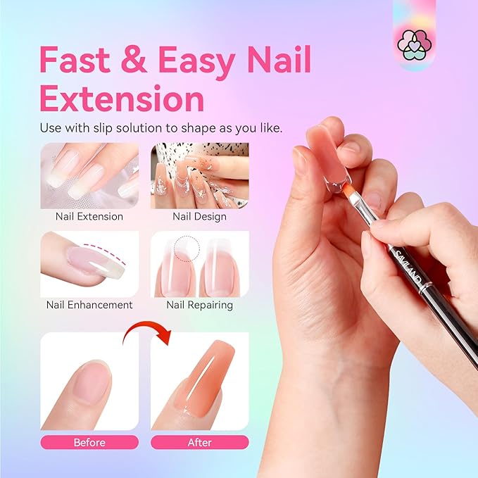 SAVILAND Hema-Free Poly Gel Nail Colors: 20 Colors Nail Extension Gel Kit Bright Rainbow Pink Purple Blue Color Collection Poly Gel Nail Kit for Daily Nail Art DIY Nail Salon Gift for Girls