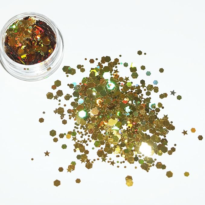 Holographic Chunky & Fine Glitter Mix (24 Colors) – Multi-Shapes Iridescent Sequins for Resin Art, Nail Art, Face Body Hair, Slime Tumbler, DIY Crafts, Party Christmas Decorations
