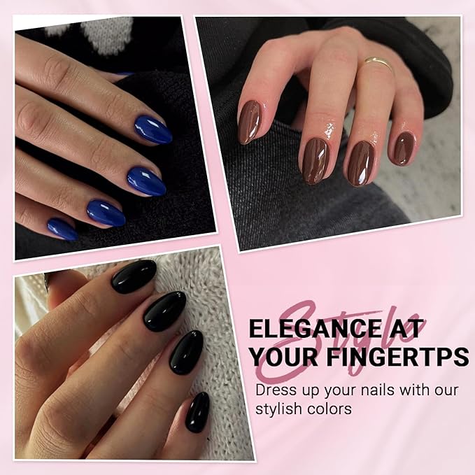 6 Packs Press On Nails Short Oval, KQueenest Acrylic Press On Nails Almond Short, Short Fake Nails Press Ons, Dark Color Glue On Nails Short Round for Women Holiday Winter Gift 144 Pcs