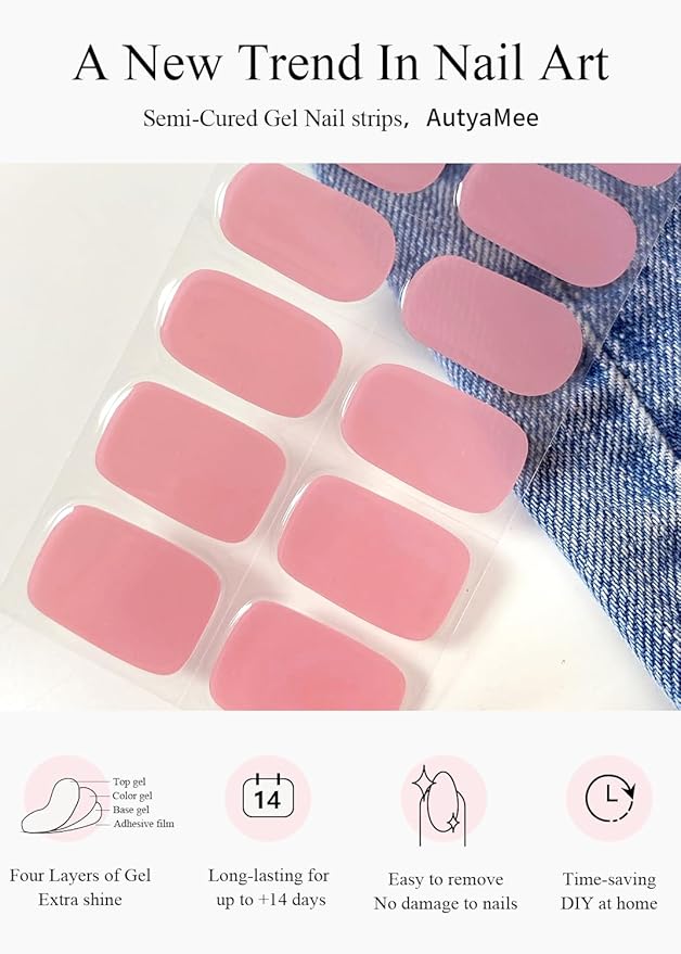 Semi Cured Gel Nail Strips (Sheer Nude Pink), Solid, 20 Pcs Gel Nail Wraps, Stickers, Salon Quality, Long Lasting, Works with Any UV Lamps