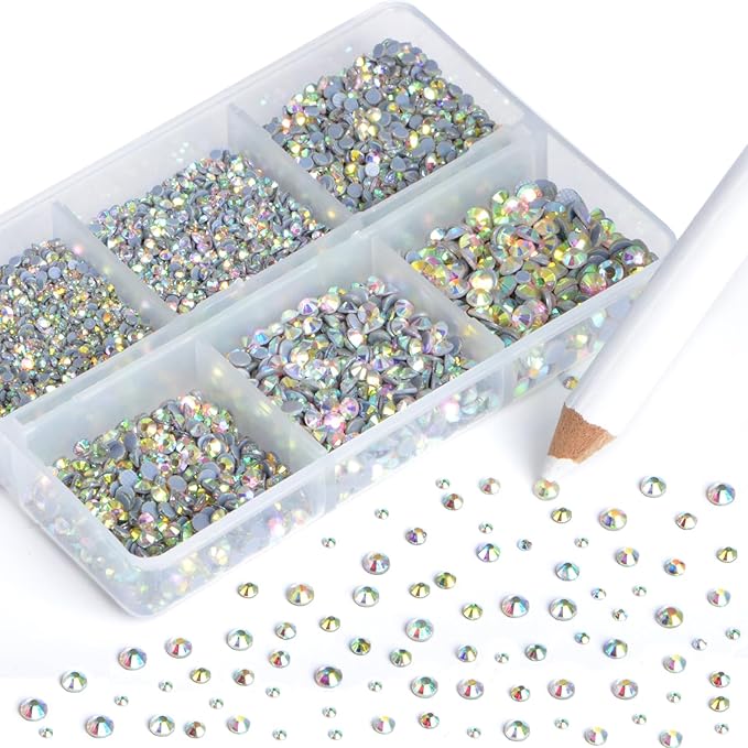NCB Hotfix Iron on 8000pcs Crystal Rhinestones Round Gem for Crafts Decoration DIY Jewelry Making with a Picking Pen (Crystal AB, 6Sizes SS3-SS12)