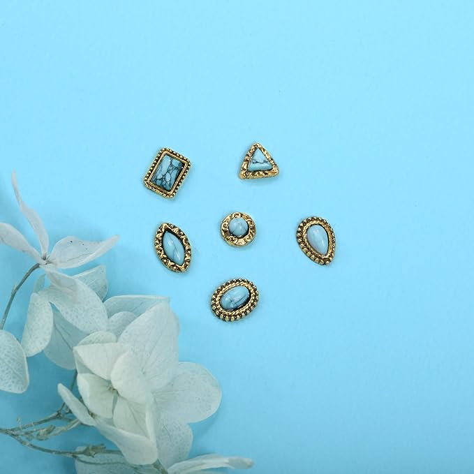50 PCS Turquoise Nail Charms - 3D Western Nail Charms Vintage Turquoise Gems Stones Art, Retro Metal Gold Silver Cowboy Cowgirl Western Art Stickers Accessories Women DIY
