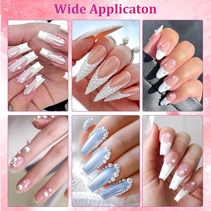 Belleboost Flat Back Pearls Kits 1 Box of Flatback White Half Round Pearls with Pickup Pencil and Tweezer for Home DIY and Professional Nail Art, Face Makeup and Craft