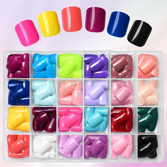 LoveOurHome 576pc Christmas Press on Nails Short Fake Nails Acrylic Nail Press ons Nails Square Short Presson Nail Square False Nail Artificial Fingernail & Glue Adhesive Tabs for Women Girls Kids