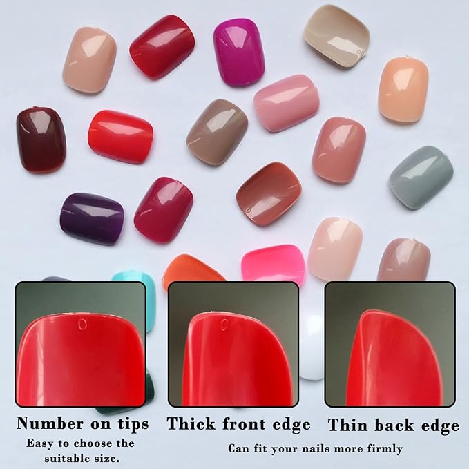 LoveOurHome 576pc Round Square Press on Nails Short Fake Nails, XS Short Press on Nails Squoval Acrylic Nails Tips Full Cover, Gel Artificial Fingernail False Presson 24 Colors for Kids Girls Women