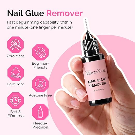 MelodySusie Nail Glue Remover for Press on Acetone Free Nail Polish Remover Multi-Functional Remover for Nails Tips Gentle Glue Remover for Gel x Nails for Home Salon 20ML