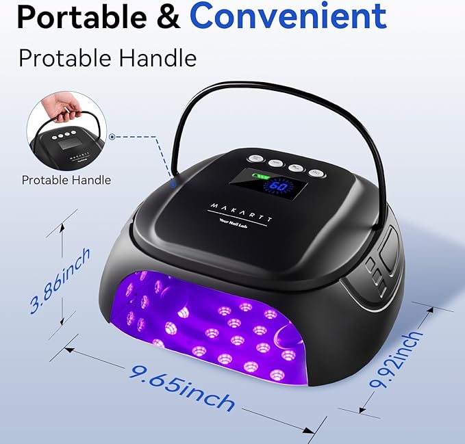 Makartt UV Nail Lamp – 30W Fast Curing UV Light with Handle Rechargeable Cordless Nail Dryer for Gel Nail Polish with 45 Beads Dual Lights 4 Timers LCD Smart Sensor for Nail Art Design(Matte Black)