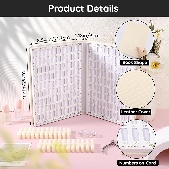 Segbeauty 216 Nail Colors Display Chart, Nail Polish Organizer Display Book with 240 False Nails Tips, Professional Nails Art Salon Supplies Fingernail Color Fingernail Gel Card Sticks