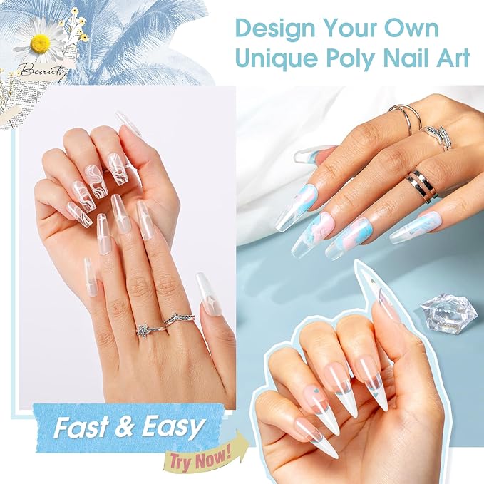 Clear Acrylic Poly Nail Gel, ROSALIND 2.7 oz Poly Extension Gel for Nail Art Decoration, Nail Thickening Extension Builder Clear Gel Easy to DIY Use at Home Need UV Lamp