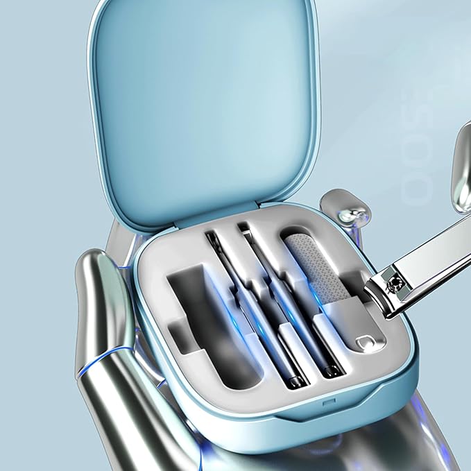 4-in-1 Nail Care Set with Storage Case - Stainless Steel Nail Clippers, Cuticle Fork, Ear Pick, and Nail File - Travel Nail Cutter Kit for Men and Women - White