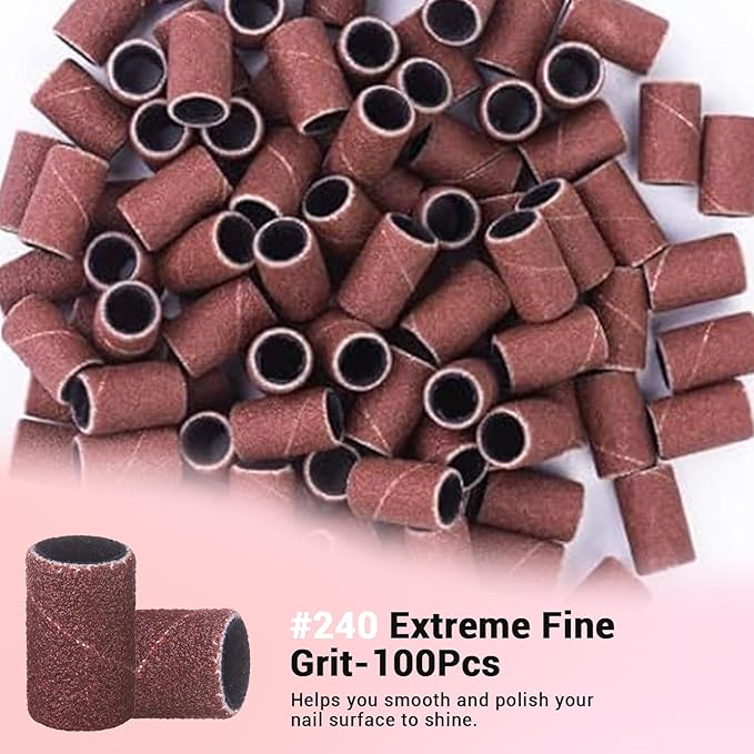 MelodySusie 100 Pcs Nail Drill Bits Sanding Bands for Nail Drill 240 Extreme Fine Grit Nail File Sanding Bands for Acrylic Nails Gel Manicures and Pedicure